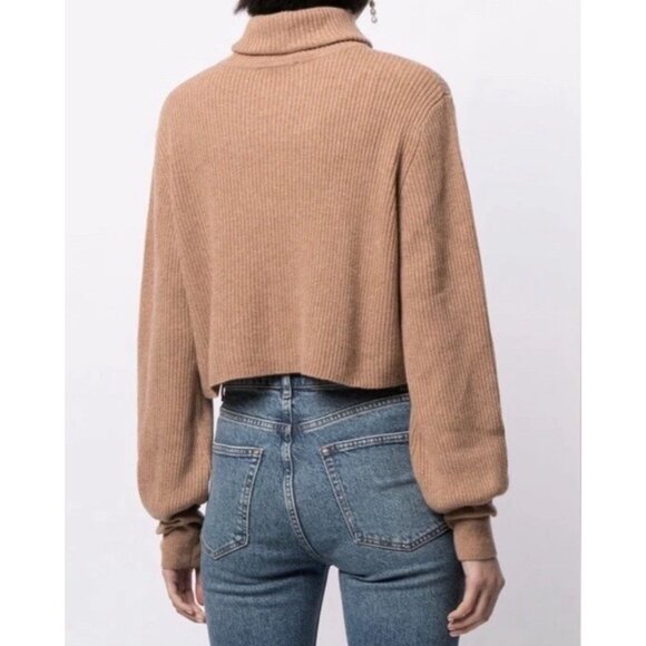 Reformation Women’s Luisa Cropped Sweater Size M Camel Turtleneck Cashmere - Picture 5 of 10